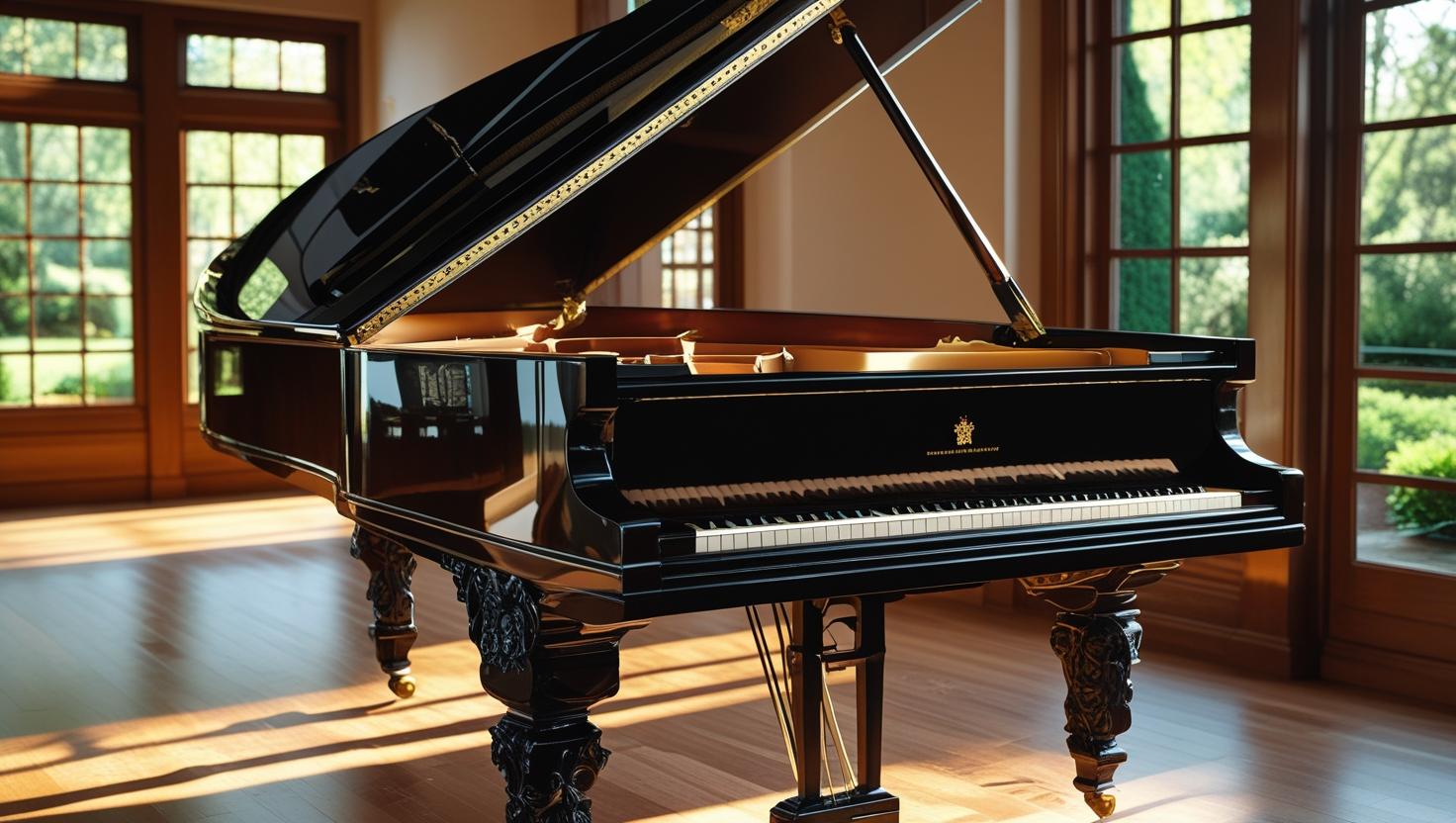 Best keyboard for piano lessons - grand piano in a bright practice room